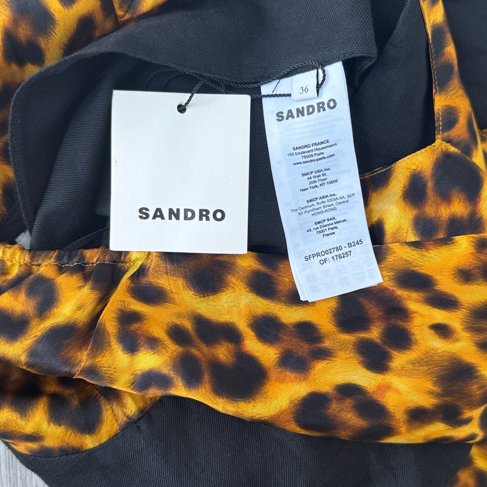 SANDRO Paris Ruched Halter Linen Blend Mini Dress with Leopard Animal Print - Picture 9 of 10